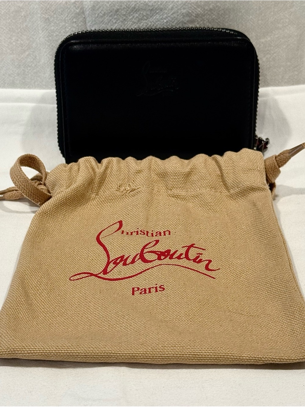 Christian Louboutin Panettone Black Leather Zip Around Mini Wallet/Coin Purse